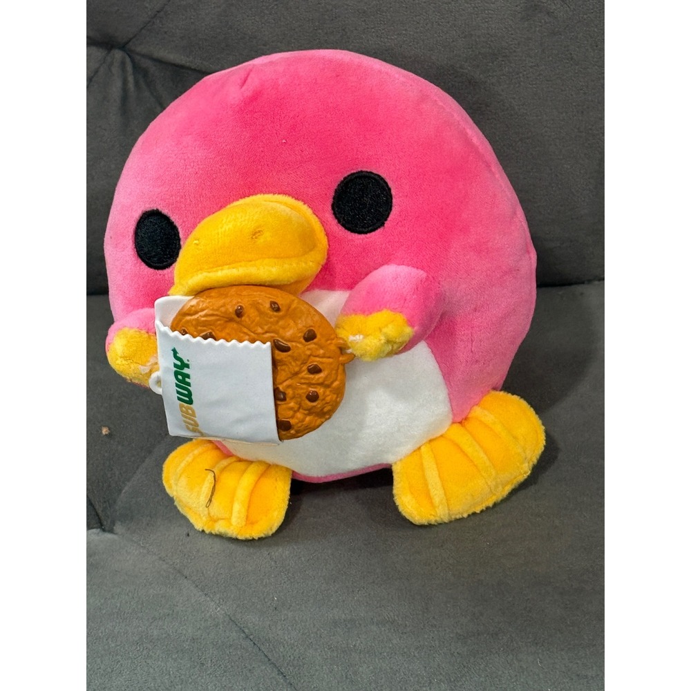 Pink Penguin Plush Toy Holding Subway Cookie‎ & Bag Cute Stuffed Animal Gift